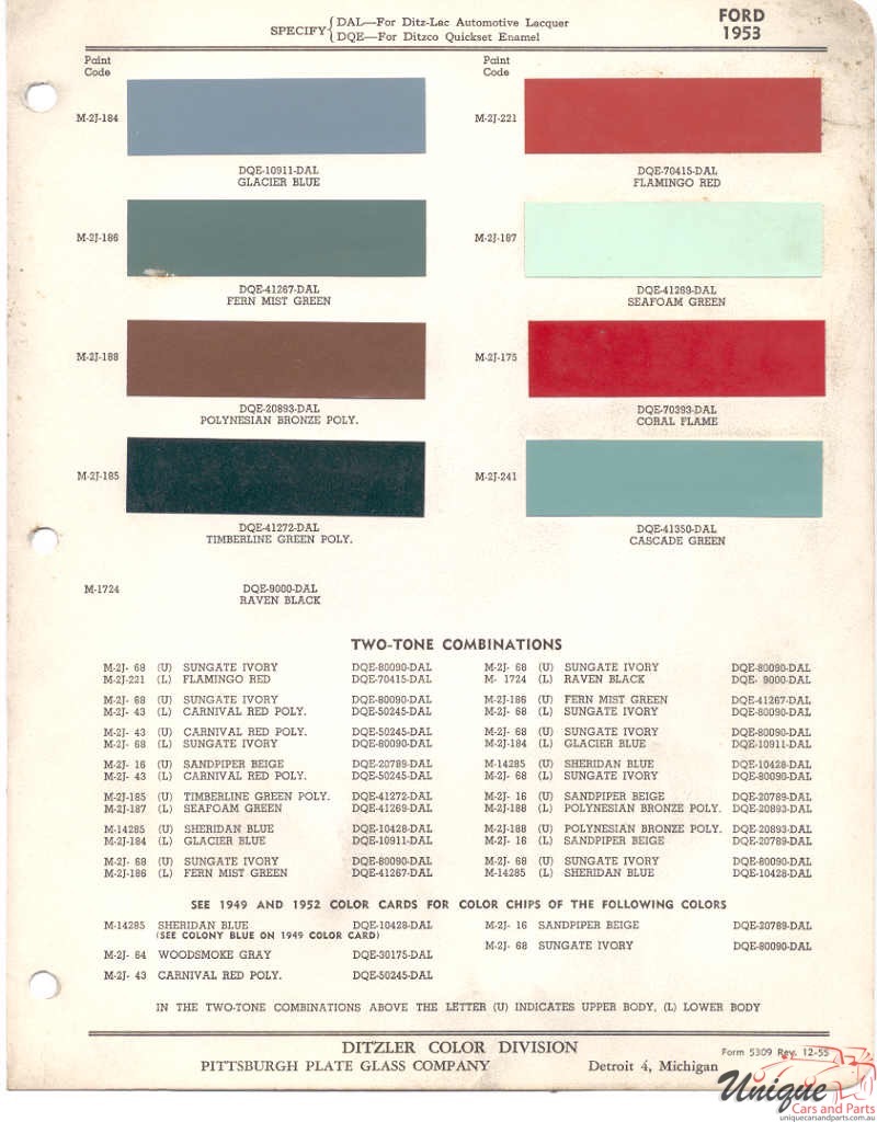 1953 Ford Paint Charts PPG